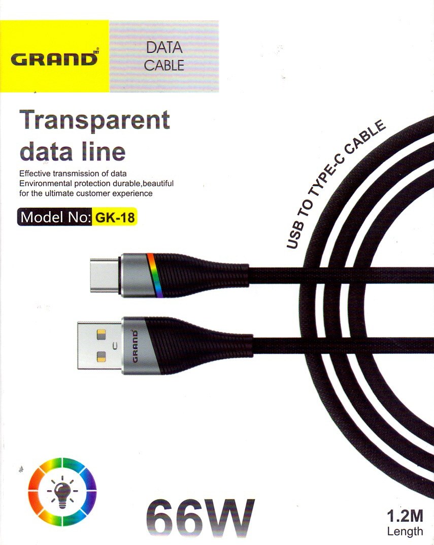 e-F27hLq0Z8PTKfK کابل شارژ USB به USB-C گرند مدل GK-18 طول 1 متر - Image 1